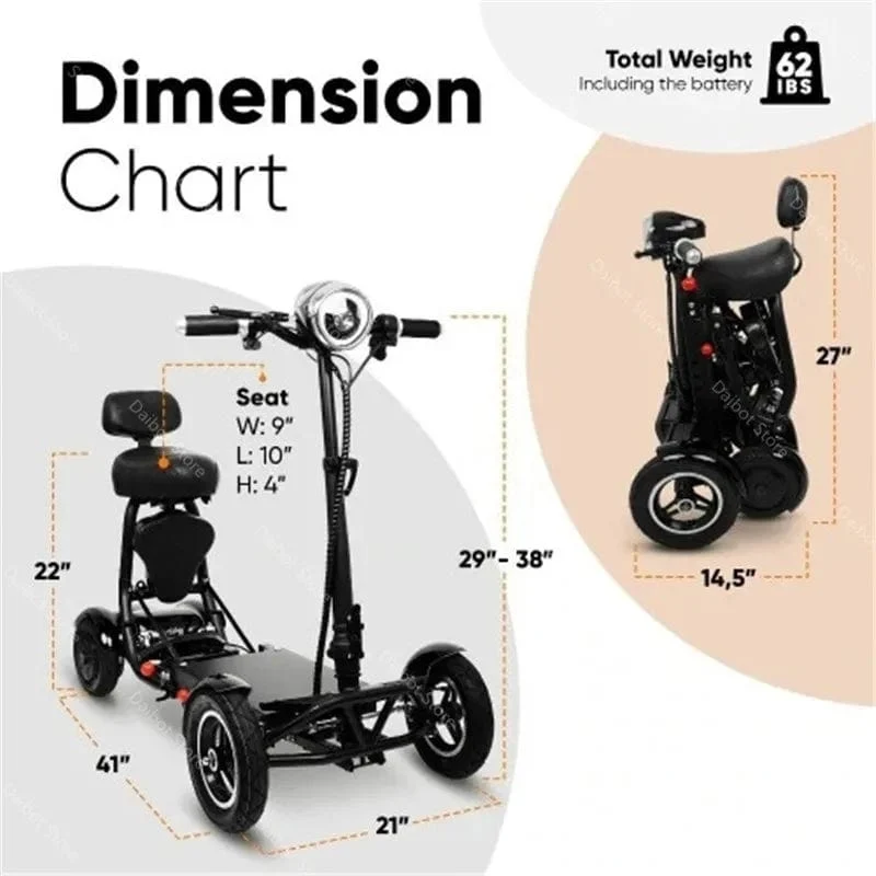 Elektroroller für Behinderte, Vierrad-Elektroroller, Dual-Motor, 250 W, faltbar, für ältere Menschen