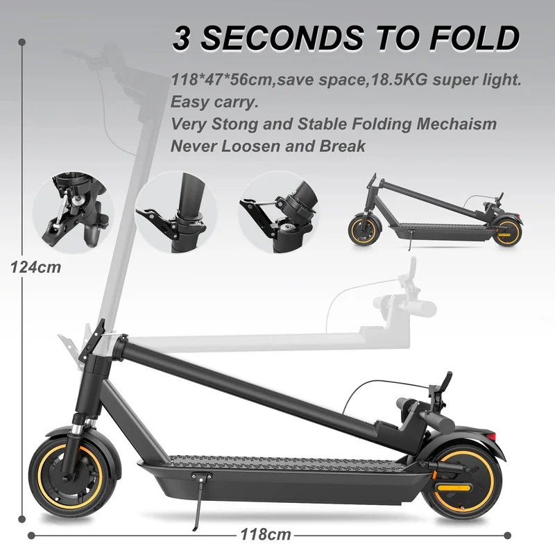 AOVOPRO ESMax 45 km Elektroroller, 35 km/h, schnelle Geschwindigkeit, 1000 W Spitzenleistung, 10 Zoll Anti-Pannen-Luftreifen, 14.5 Ah, zusammenklappbarer E-Scooter