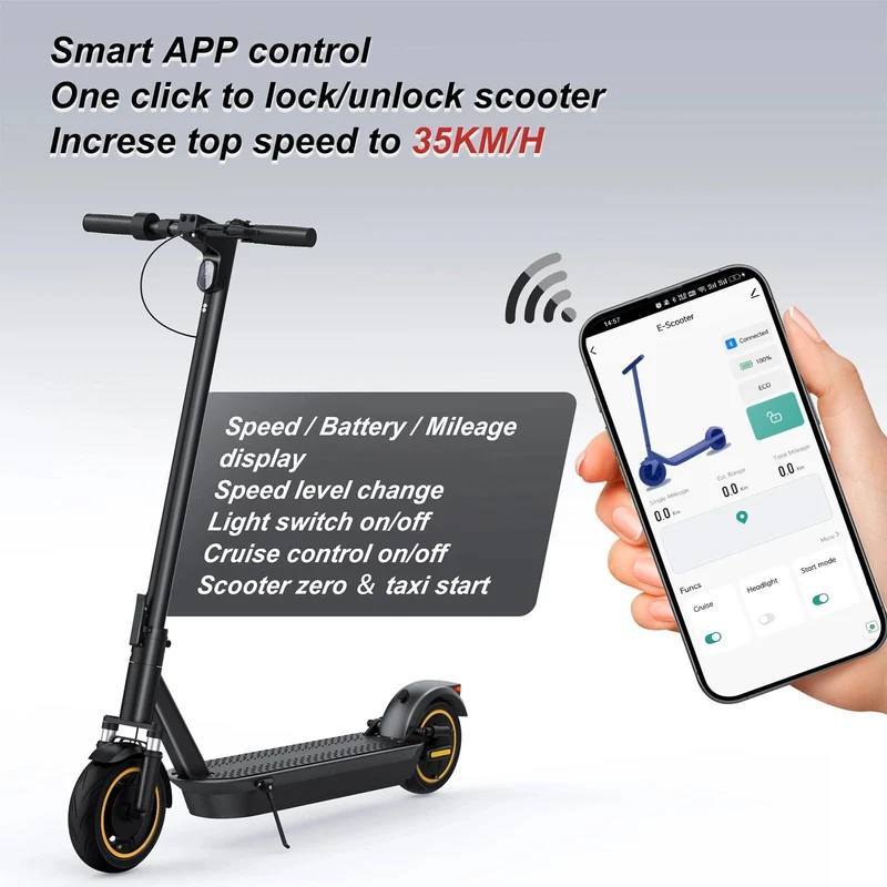 AOVOPRO ESMax 45 km Elektroroller, 35 km/h, schnelle Geschwindigkeit, 1000 W Spitzenleistung, 10 Zoll Anti-Pannen-Luftreifen, 14.5 Ah, zusammenklappbarer E-Scooter