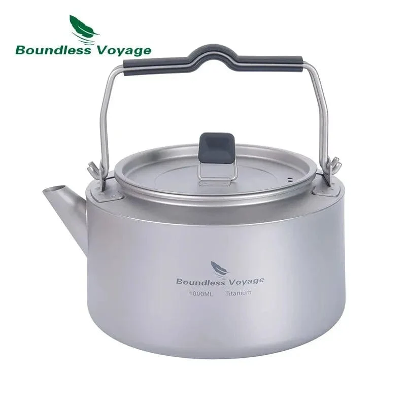 Boundless Voyage Titanium 700/1000 ml Teekessel mit Klappgriff Outdoor Camping Kochgeschirr Ultraleichte tragbare Teekanne