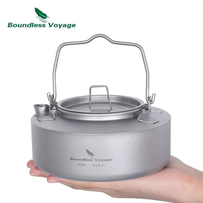 Boundless Voyage Titanium 700/1000 ml Teekessel mit Klappgriff Outdoor Camping Kochgeschirr Ultraleichte tragbare Teekanne