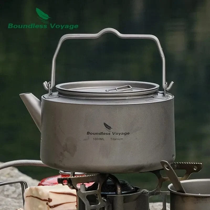 Boundless Voyage Titanium 700/1000 ml Teekessel mit Klappgriff Outdoor Camping Kochgeschirr Ultraleichte tragbare Teekanne