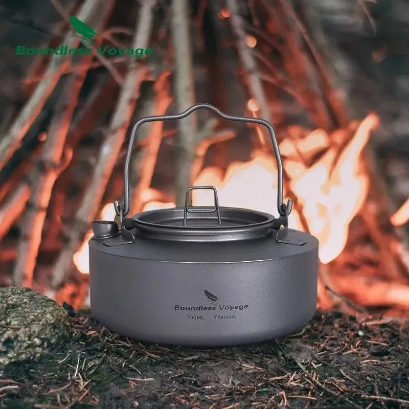 Boundless Voyage Titanium 700/1000 ml Teekessel mit Klappgriff Outdoor Camping Kochgeschirr Ultraleichte tragbare Teekanne