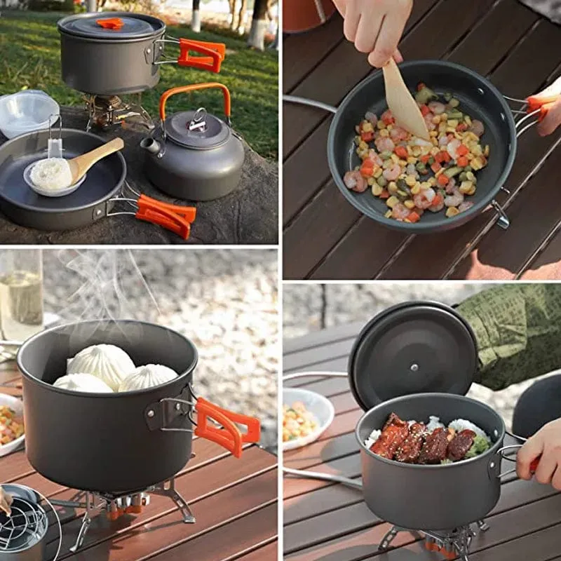Camping Kochset Outdoor Aluminium Leichte Ausrüstung Camping Kochgeschirr Kit Für Reisen Trekking Wanderbedarf