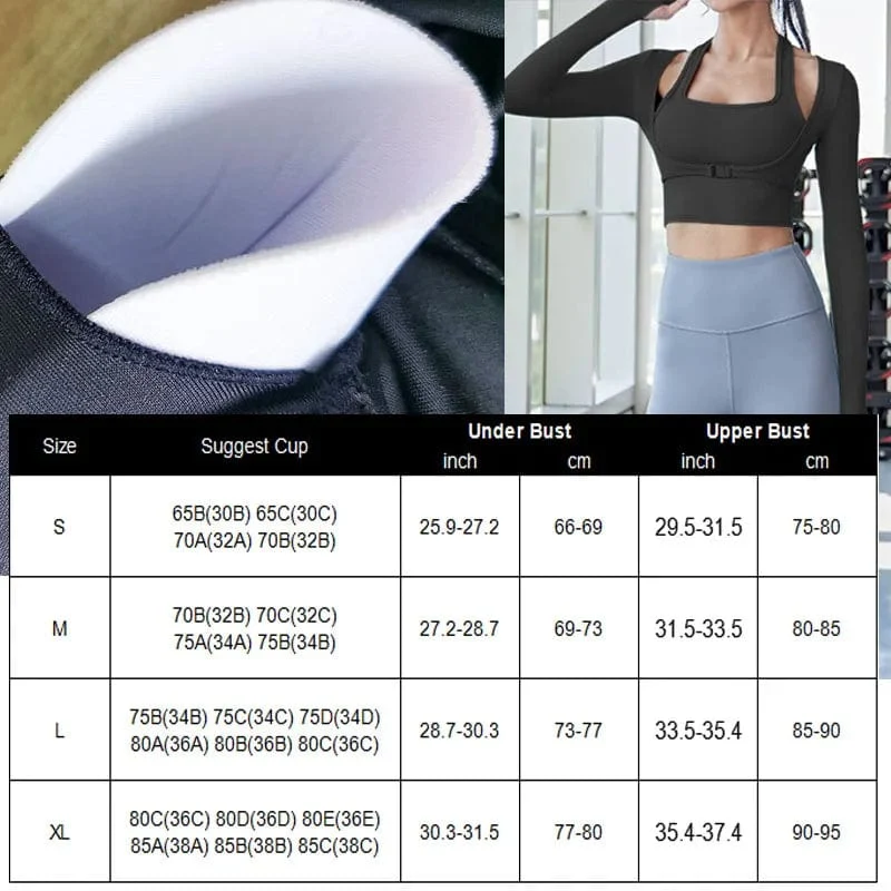 Aiithuug Gepolsterte Gym-Shirts, langärmelig, für Damen, Yoga-Shirts, gefälschte zweiteilige Fitness-Tops mit Unterbrustverschluss, sexy Workout-Top