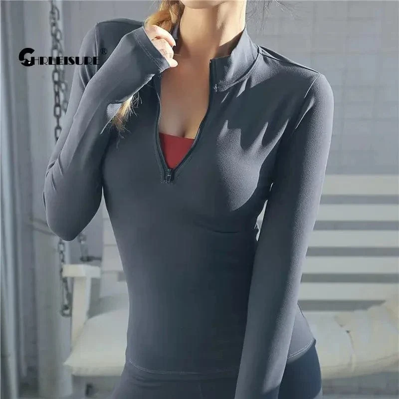 CHRLEISURE Langarm-Yoga-Shirts, Sport-Top, Fitness-Yoga-Top, Gym-Top, Sportbekleidung für Frauen, Push-Up-Lauf-Kleidung mit vollen Ärmeln