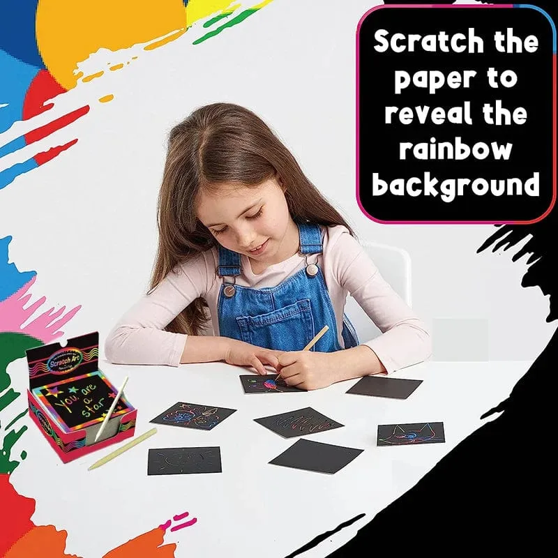 100/5-teiliges DIY-Regenbogen-Magie-Haftnotizen-Set für Kinder, Schwarz, Kratzkunst, Bastelsets, Pad, Zeichnungsvorlage, Malspielzeug