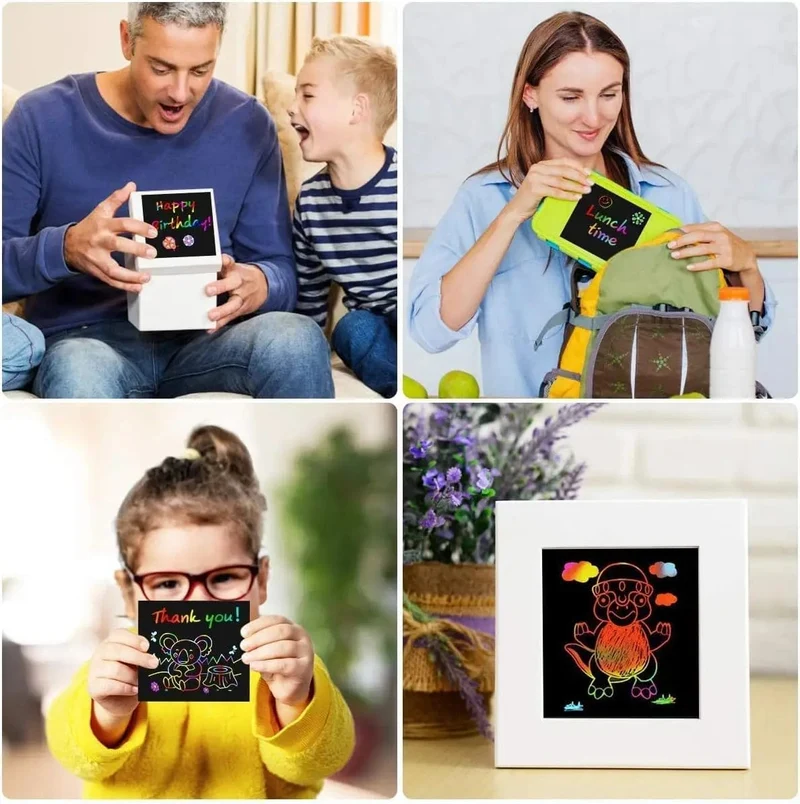 100/5-teiliges DIY-Regenbogen-Magie-Haftnotizen-Set für Kinder, Schwarz, Kratzkunst, Bastelsets, Pad, Zeichnungsvorlage, Malspielzeug