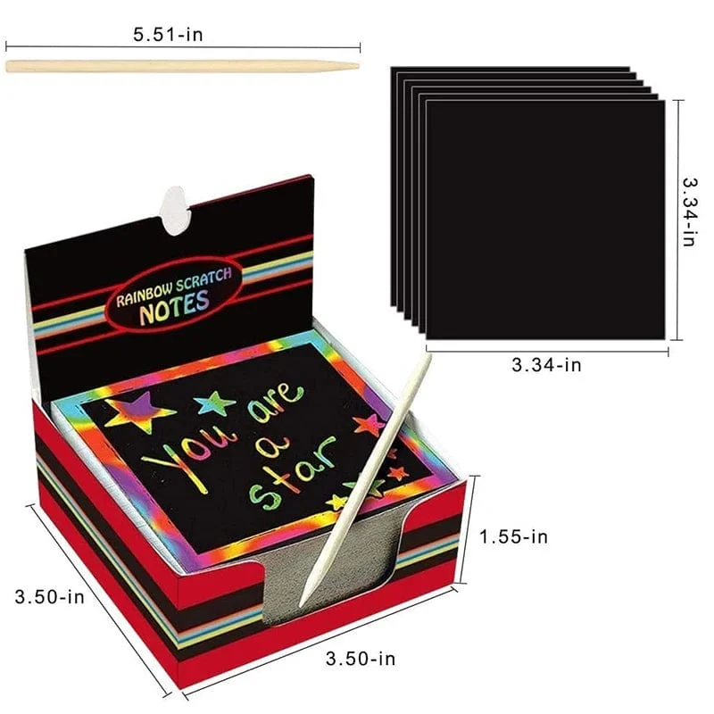 100/5-teiliges DIY-Regenbogen-Magie-Haftnotizen-Set für Kinder, Schwarz, Kratzkunst, Bastelsets, Pad, Zeichnungsvorlage, Malspielzeug