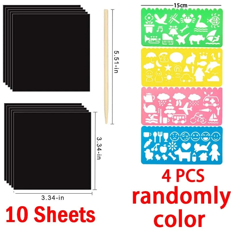 100/5-teiliges DIY-Regenbogen-Magie-Haftnotizen-Set für Kinder, Schwarz, Kratzkunst, Bastelsets, Pad, Zeichnungsvorlage, Malspielzeug