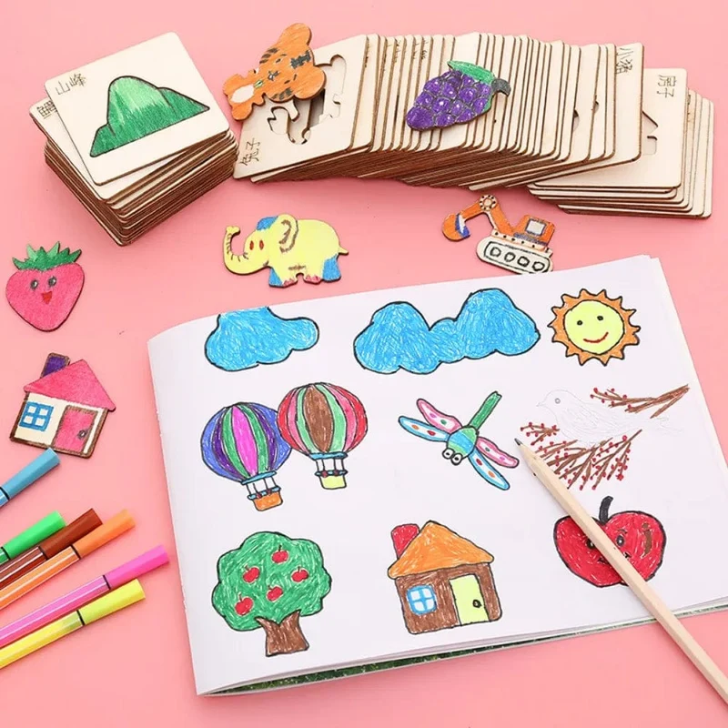 20 Stücke Montessori Kinder Zeichenspielzeug Aus Holz DIY Malerei Vorlage Schablonen Lernen Lernspielzeug für Kinder Weihnachtsgeschenke