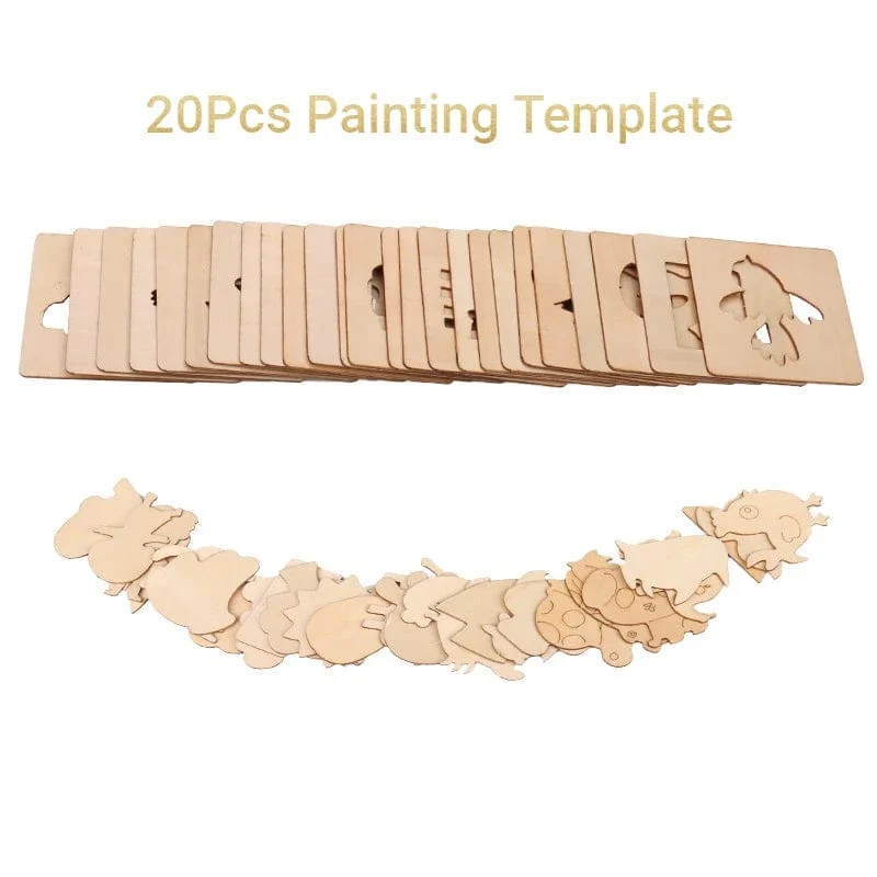 20 Stücke Montessori Kinder Zeichenspielzeug Aus Holz DIY Malerei Vorlage Schablonen Lernen Lernspielzeug für Kinder Weihnachtsgeschenke