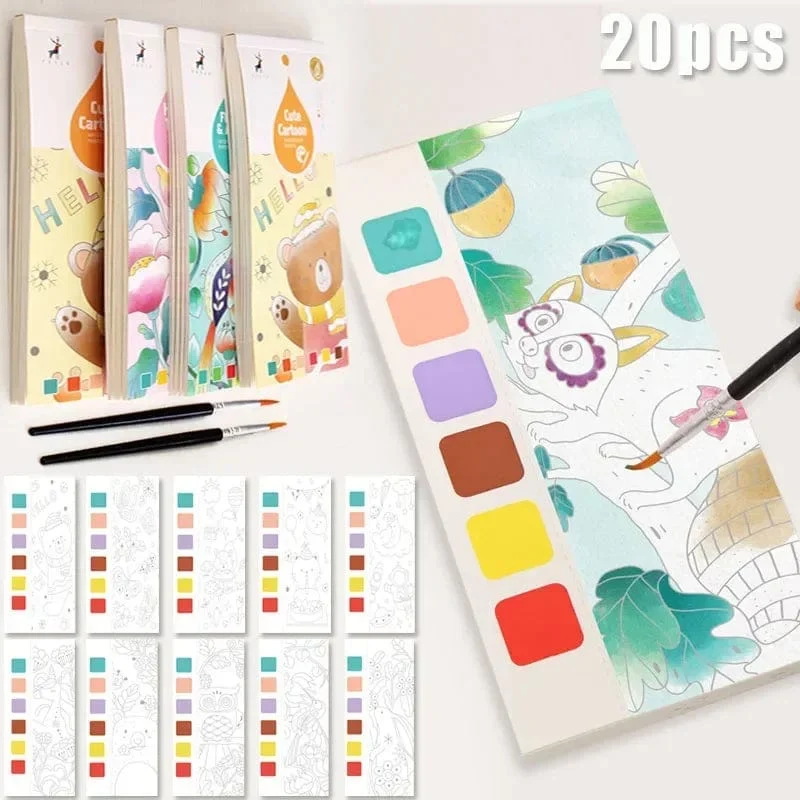 20 blätter Tragbare Kinder Aquarell Malerei Buch Malen mit Wasser Kinder Gouache Graffiti Bild Färbung Zeichnung Spielzeug Geschenke