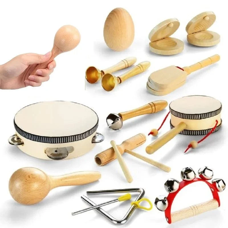 Baby-Musikspielzeug für Kleinkinder 1–3 Jahre, Kindertrommel, Schlagspielzeug aus Holz, Holz-Shaker, Rasseln, pädagogisches Lernspielzeug, 6–12 Monate