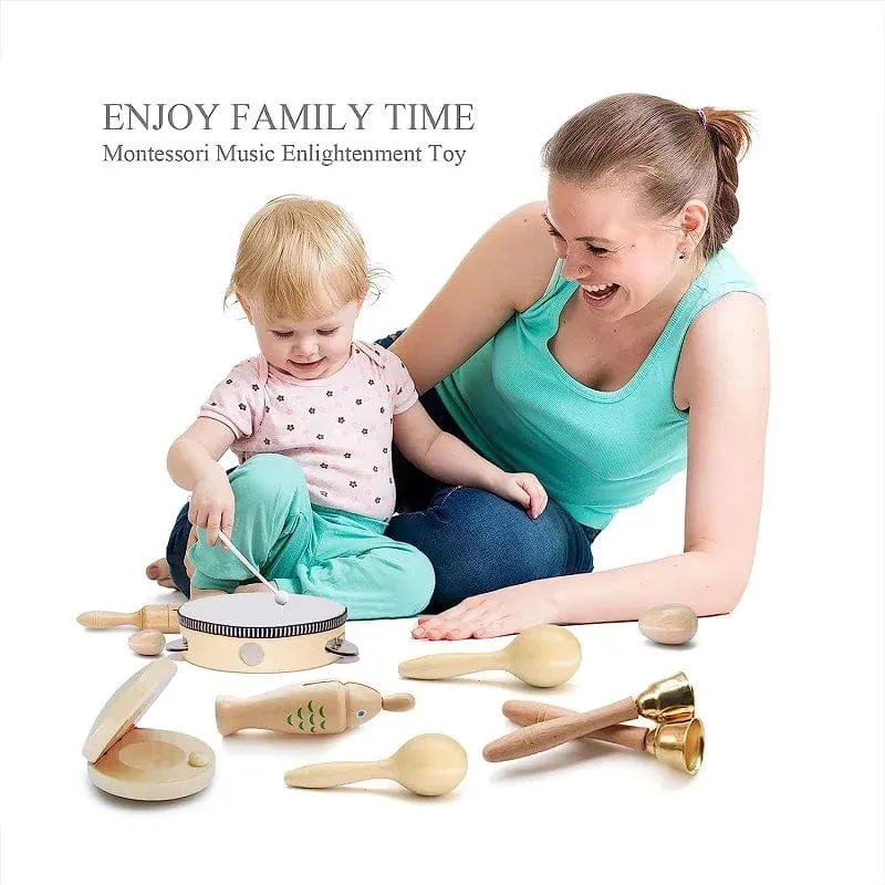 Baby-Musikspielzeug für Kleinkinder 1–3 Jahre, Kindertrommel, Schlagspielzeug aus Holz, Holz-Shaker, Rasseln, pädagogisches Lernspielzeug, 6–12 Monate