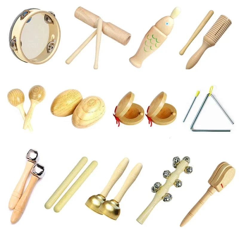 Baby-Musikspielzeug für Kleinkinder 1–3 Jahre, Kindertrommel, Schlagspielzeug aus Holz, Holz-Shaker, Rasseln, pädagogisches Lernspielzeug, 6–12 Monate