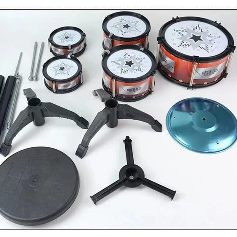 Jazz-Schlagzeugset für Kinder, 5 Trommeln/3 Trommeln mit kleinem Hocker, Schlagzeugstock-Set, Musikinstrument, Lernspielzeug für Anfänger, Geschenke