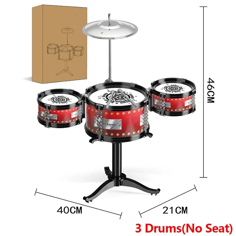 Jazz-Schlagzeugset für Kinder, 5 Trommeln/3 Trommeln mit kleinem Hocker, Schlagzeugstock-Set, Musikinstrument, Lernspielzeug für Anfänger, Geschenke