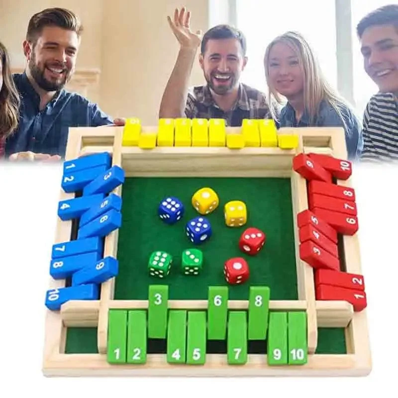 Deluxe vierseitiges 10 Numbers Shut The Box Brettspielset Würfel Party Club Trinkspiele für Erwachsene Familien