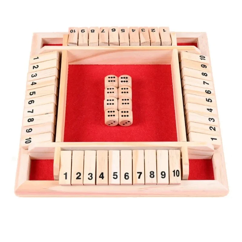 Deluxe vierseitiges 10 Numbers Shut The Box Brettspielset Würfel Party Club Trinkspiele für Erwachsene Familien