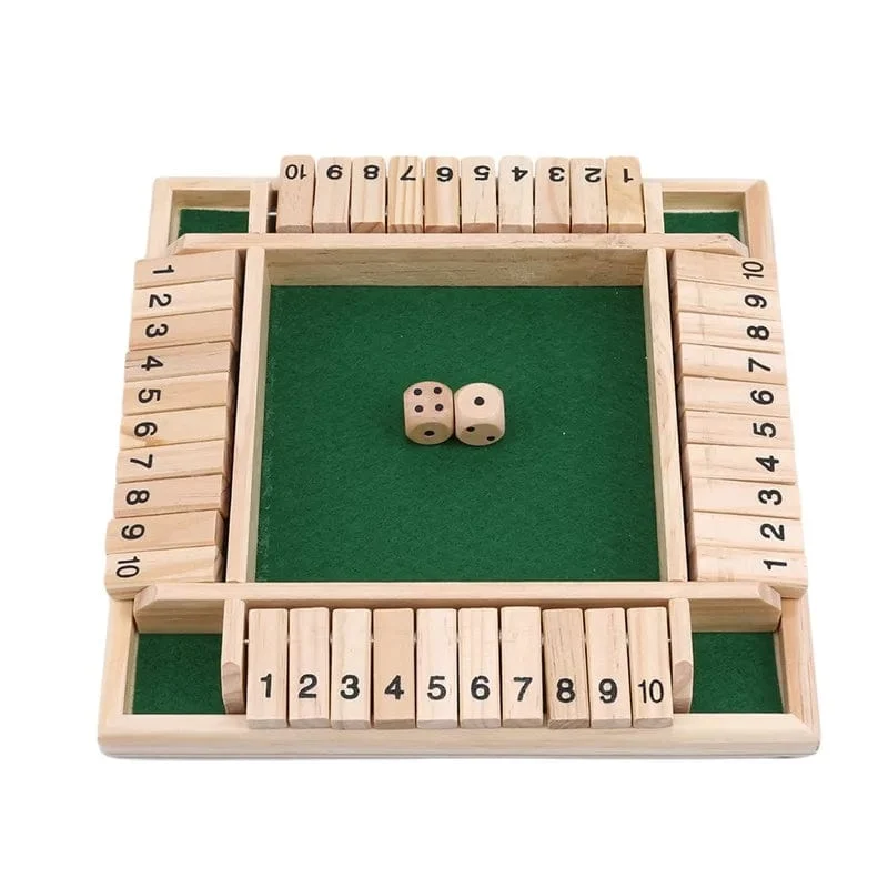 Deluxe vierseitiges 10 Numbers Shut The Box Brettspielset Würfel Party Club Trinkspiele für Erwachsene Familien