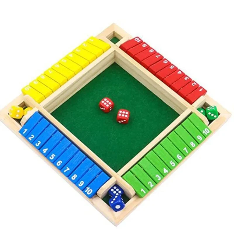 Deluxe vierseitiges 10 Numbers Shut The Box Brettspielset Würfel Party Club Trinkspiele für Erwachsene Familien
