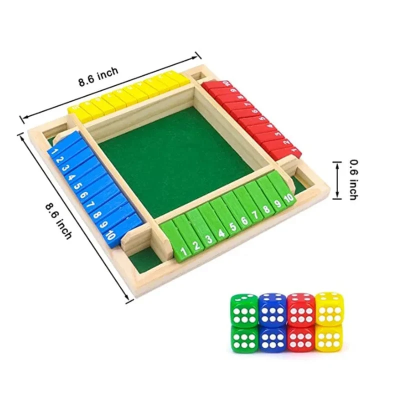 Deluxe vierseitiges 10 Numbers Shut The Box Brettspielset Würfel Party Club Trinkspiele für Erwachsene Familien