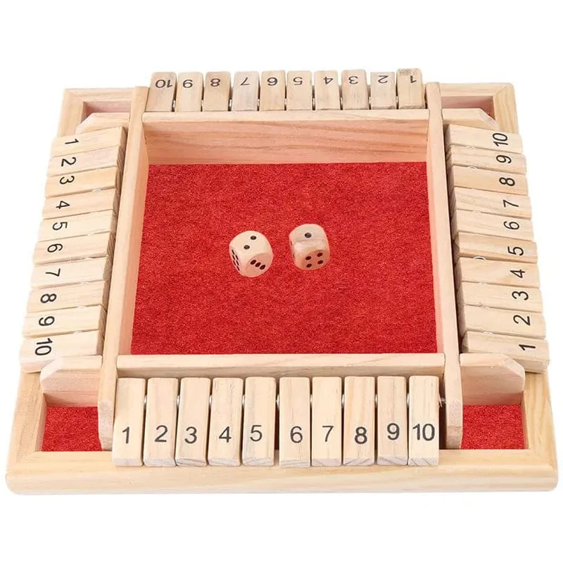 Deluxe vierseitiges 10 Numbers Shut The Box Brettspielset Würfel Party Club Trinkspiele für Erwachsene Familien