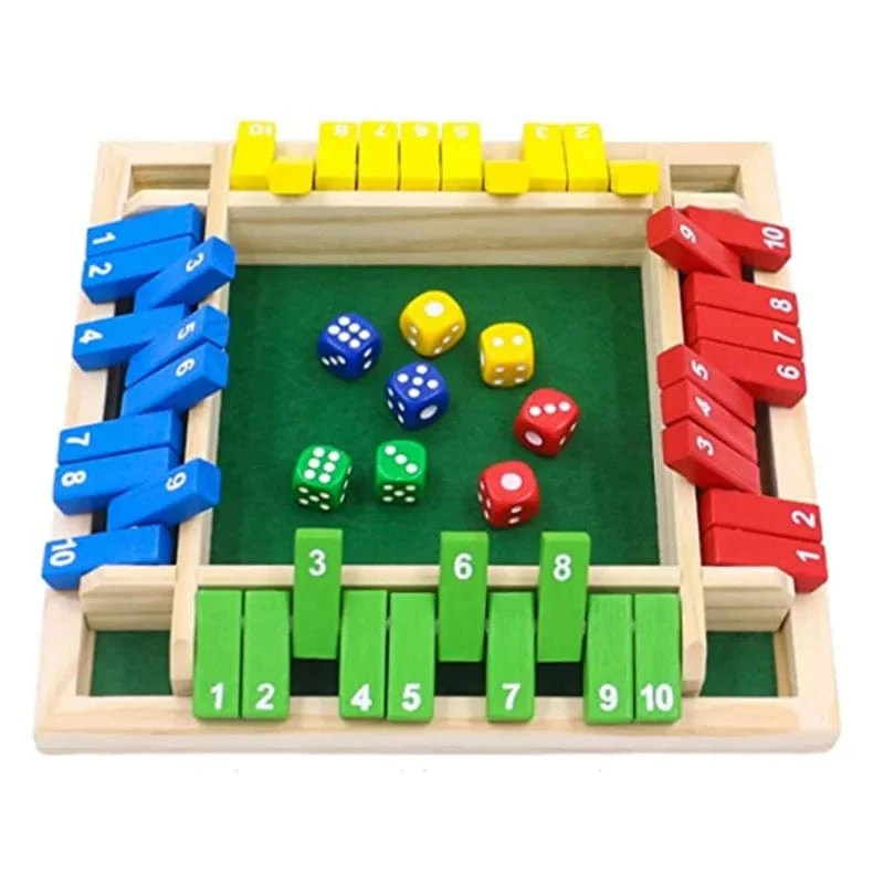 Deluxe vierseitiges 10 Numbers Shut The Box Brettspielset Würfel Party Club Trinkspiele für Erwachsene Familien