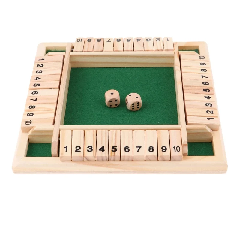 Deluxe-Würfelbrett-Boxspiel-Set mit 10 Zahlen, vierseitig geschlossen, für Party, Club, Trinkspiele, interessantes Familienspiel