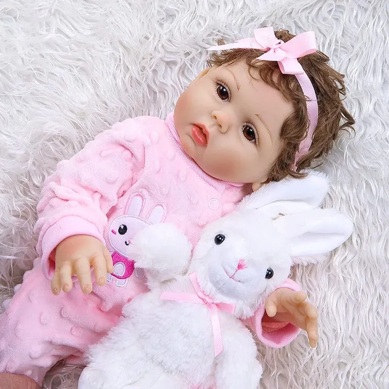 47CM Original ganzkörper solicone bebe puppe kleinkind mädchen lockiges hand verwurzelt haar hohe qualität puppe bad spielzeug geschenk