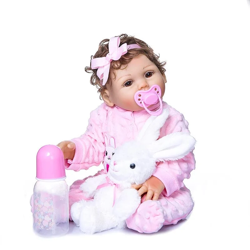 47CM Original ganzkörper solicone bebe puppe kleinkind mädchen lockiges hand verwurzelt haar hohe qualität puppe bad spielzeug geschenk