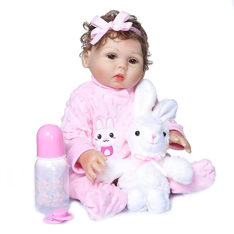 47CM Original ganzkörper solicone bebe puppe kleinkind mädchen lockiges hand verwurzelt haar hohe qualität puppe bad spielzeug geschenk