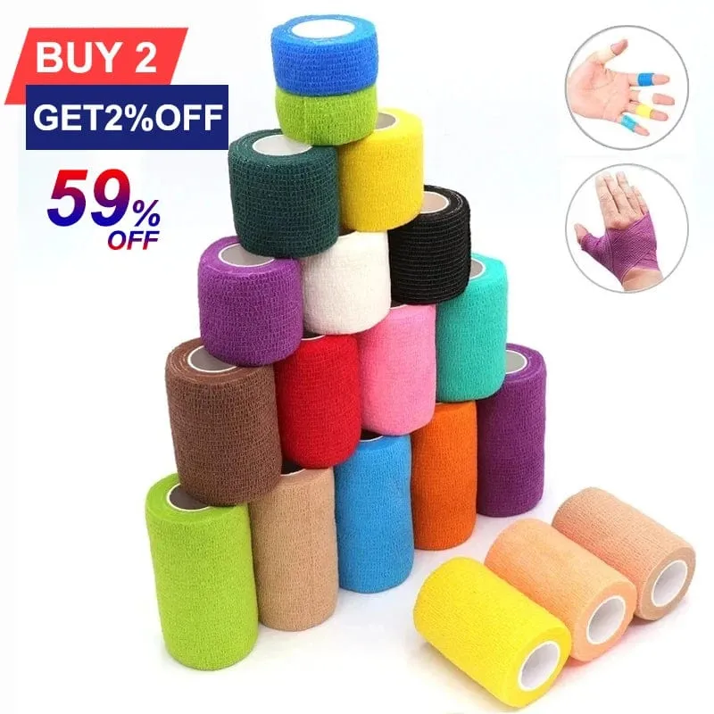 Tom's Hug Bunte Sport-Bandage, selbstklebend, elastisch, 4.8 m, Stützpolster für Knie, Finger, Knöchel, Handfläche, Schulter