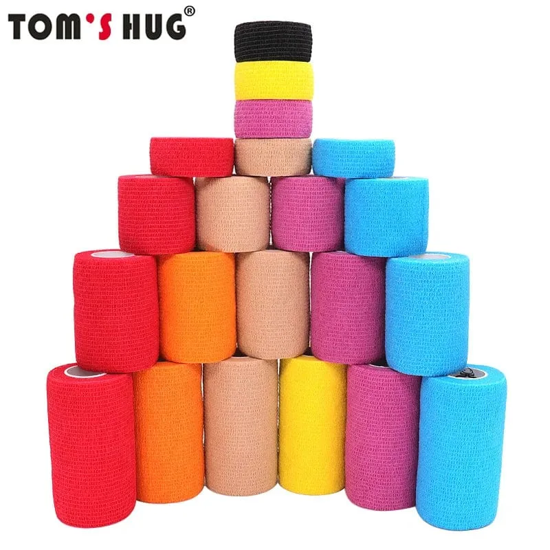 Tom's Hug Bunte Sport-Bandage, selbstklebend, elastisch, 4.8 m, Stützpolster für Knie, Finger, Knöchel, Handfläche, Schulter