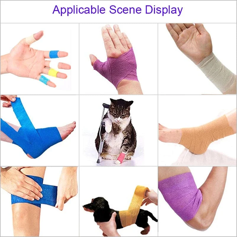Tom's Hug Bunte Sport-Bandage, selbstklebend, elastisch, 4.8 m, Stützpolster für Knie, Finger, Knöchel, Handfläche, Schulter