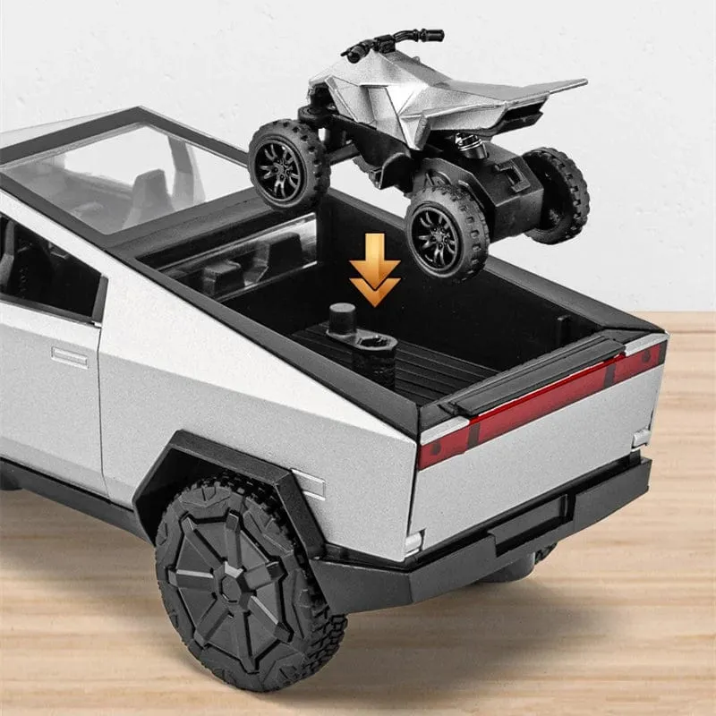 1:32 Tesla Cybertruck Automodell Legierungsauto Druckguss-Spielzeugautomodell Ton und Licht Kinderspielzeug Sammlerstücke