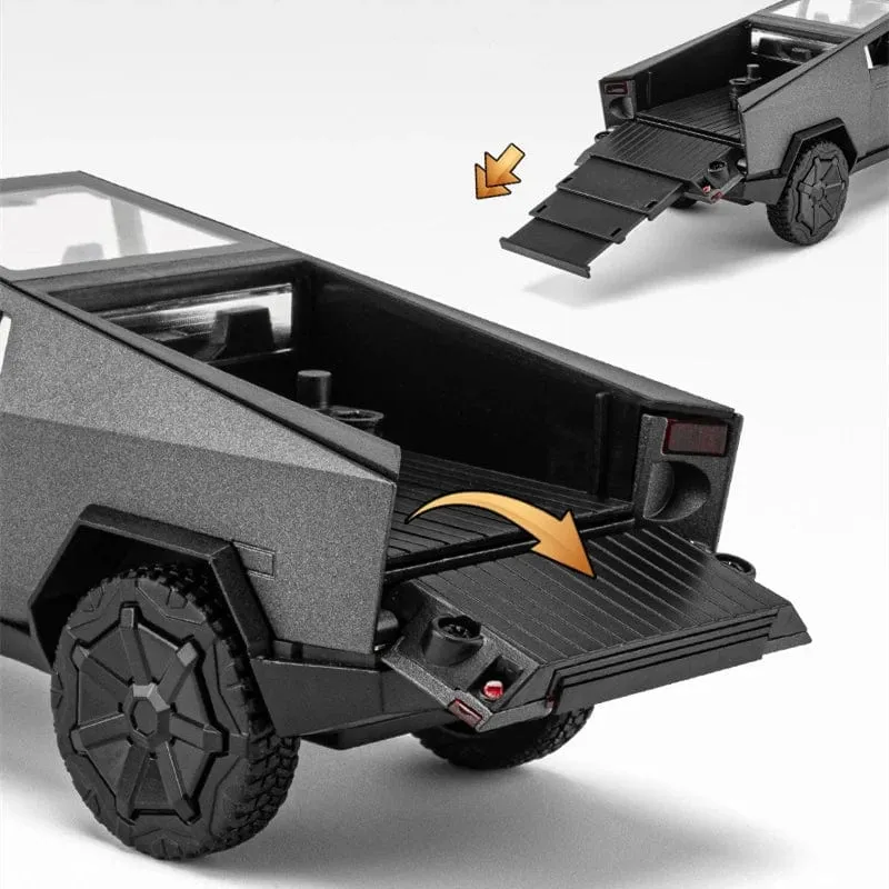 1:32 Tesla Cybertruck Automodell Legierungsauto Druckguss-Spielzeugautomodell Ton und Licht Kinderspielzeug Sammlerstücke