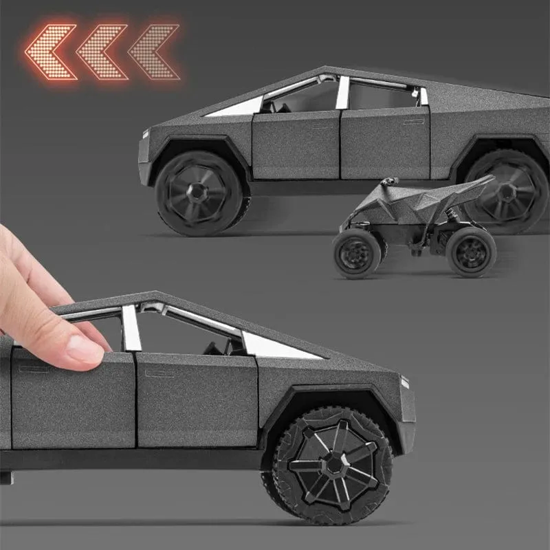 1:32 Tesla Cybertruck Automodell Legierungsauto Druckguss-Spielzeugautomodell Ton und Licht Kinderspielzeug Sammlerstücke