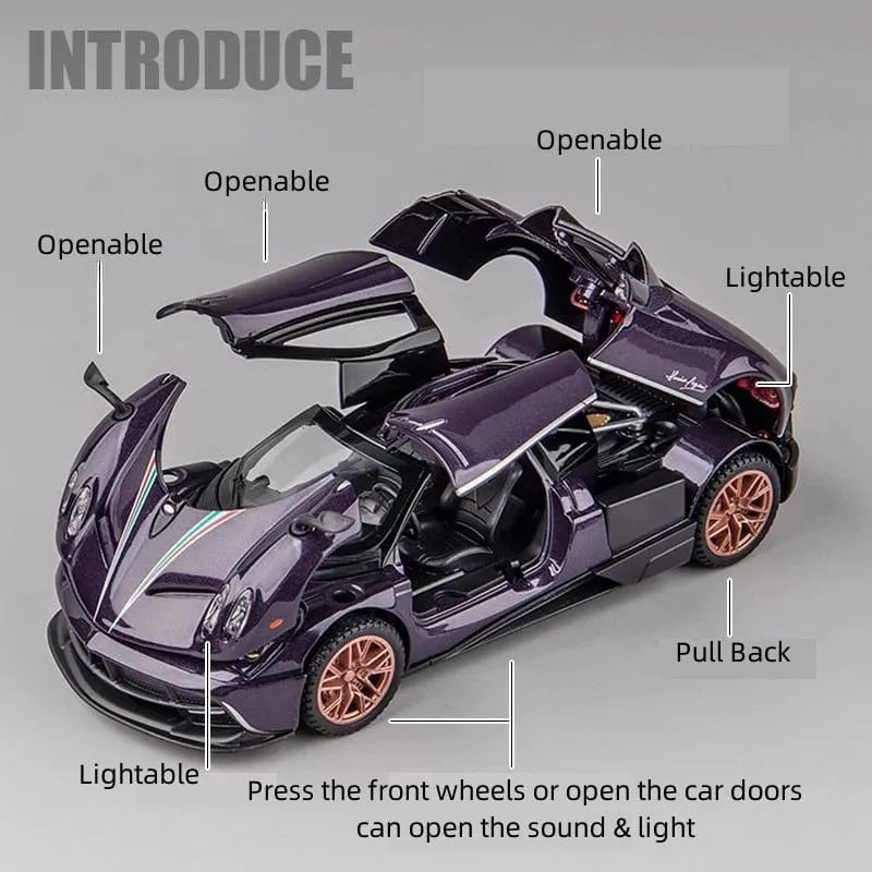 1/32 Pagani Huayra Roadster Zonda Dinastia Miniatur-Spielzeugauto JKM Diecast Super Sport Modell Sound & Light Collection Pull Back