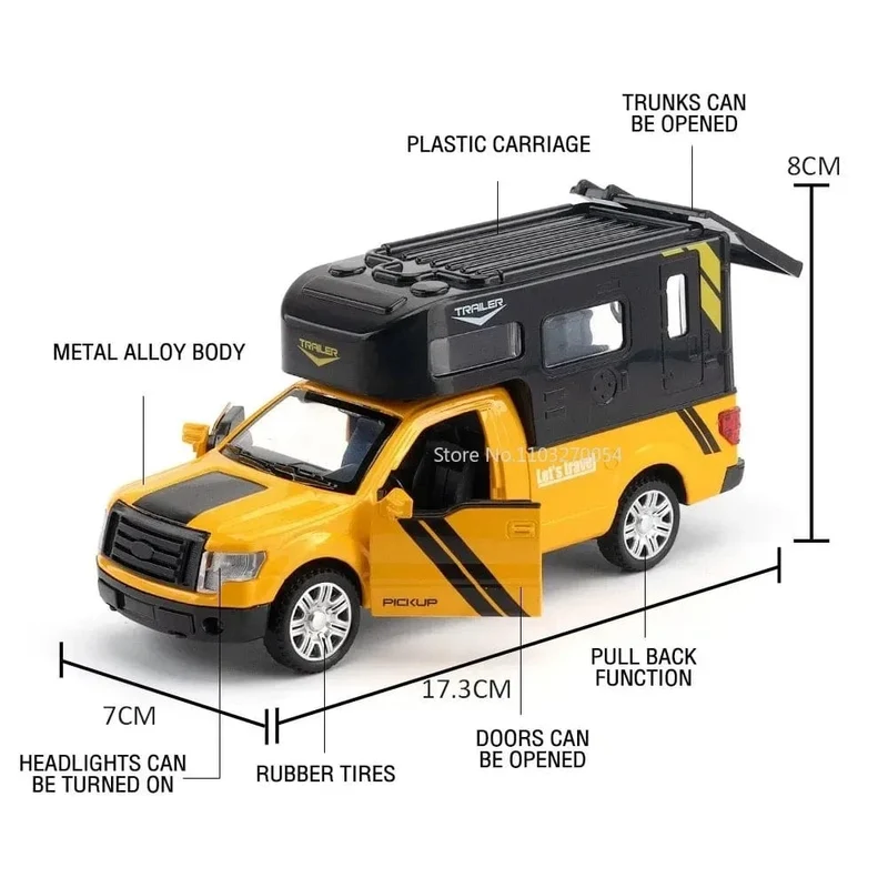 Maßstab 1/32 Ford F150 Pickup Truck RV Modellauto aus Legierung, Druckguss, Sound/Licht, Pullback, 3 Türen können geöffnet werden, Fahrzeug für Jungen, Geschenk