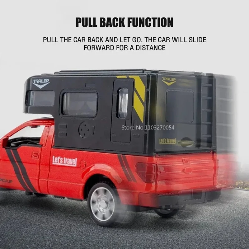 Maßstab 1/32 Ford F150 Pickup Truck RV Modellauto aus Legierung, Druckguss, Sound/Licht, Pullback, 3 Türen können geöffnet werden, Fahrzeug für Jungen, Geschenk