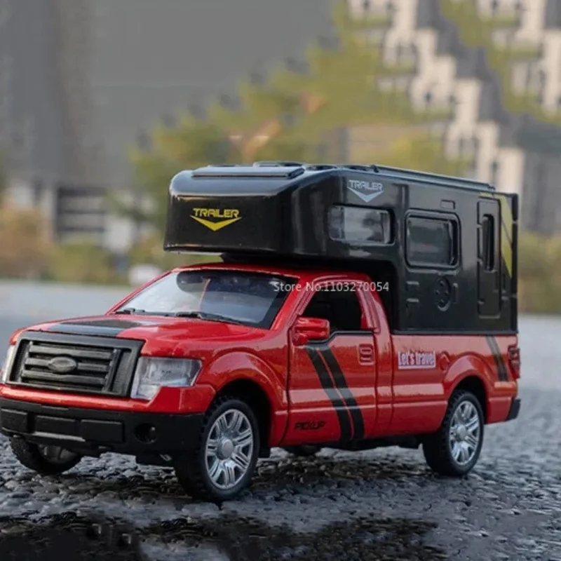 Maßstab 1/32 Ford F150 Pickup Truck RV Modellauto aus Legierung, Druckguss, Sound/Licht, Pullback, 3 Türen können geöffnet werden, Fahrzeug für Jungen, Geschenk