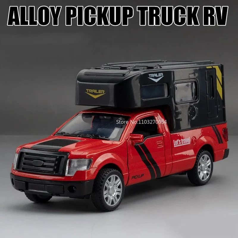 Maßstab 1/32 Ford F150 Pickup Truck RV Modellauto aus Legierung, Druckguss, Sound/Licht, Pullback, 3 Türen können geöffnet werden, Fahrzeug für Jungen, Geschenk