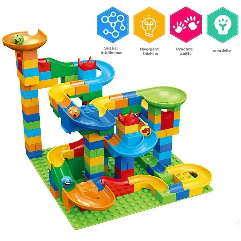 Schiene Block Marmor Rennen Run Rutsche Track Pädagogische Track Ball Farbe Gebäude Trichter Rutsche DIY Block Sets Ziegel Kinder Spielzeug