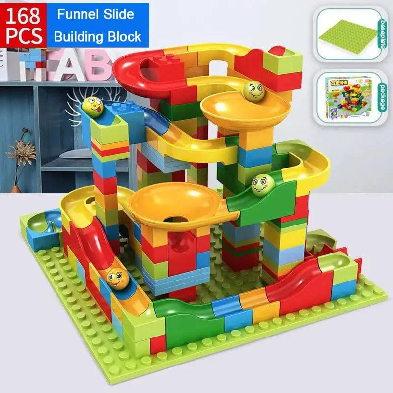 Schiene Block Marmor Rennen Run Rutsche Track Pädagogische Track Ball Farbe Gebäude Trichter Rutsche DIY Block Sets Ziegel Kinder Spielzeug
