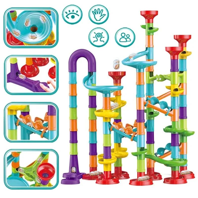 Murmelbahn Rennstrecke Bausteine ​​Kinder 3D Labyrinth Ball Rolle Spielzeug DIY Murmelbahn Rennen Untersetzer Set Weihnachtsgeschenk