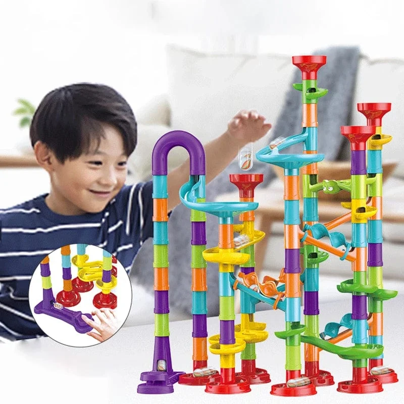 Murmelbahn Rennstrecke Bausteine ​​Kinder 3D Labyrinth Ball Rolle Spielzeug DIY Murmelbahn Rennen Untersetzer Set Weihnachtsgeschenk