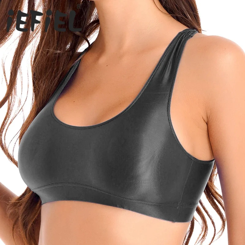 Sport-Crop-Tops für Damen, glänzend, U-Ausschnitt, Tank-Tops, einfarbig, Camis, Weste, Tops für Sportbekleidung, Fitnessstudio, Workout, Laufen, Fitness, Yoga