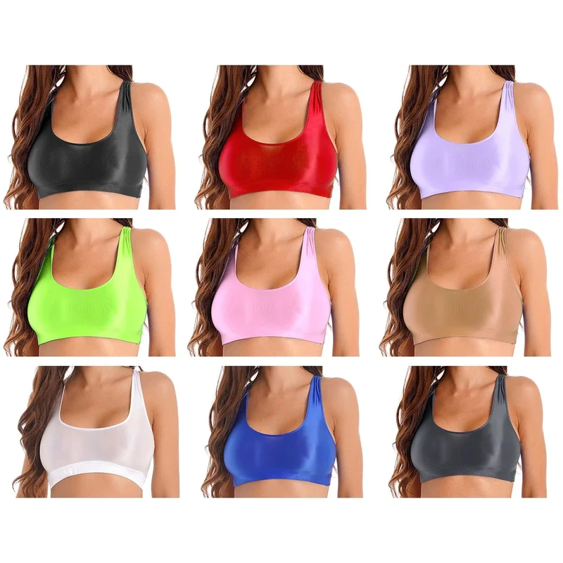 Sport-Crop-Tops für Damen, glänzend, U-Ausschnitt, Tank-Tops, einfarbig, Camis, Weste, Tops für Sportbekleidung, Fitnessstudio, Workout, Laufen, Fitness, Yoga